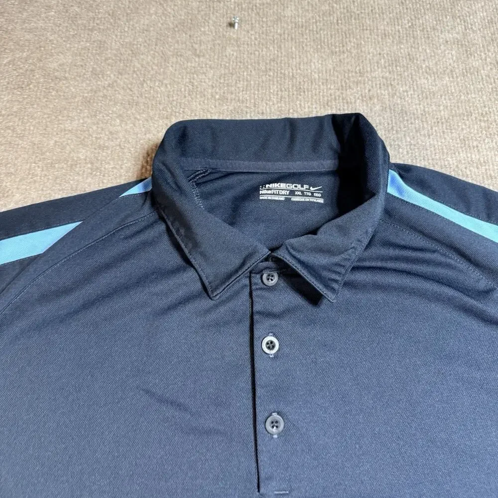 Nike XXL Short Sleeve Golf Polo Shirt Mens Navy Stripe‎ NikeFitDry Performance